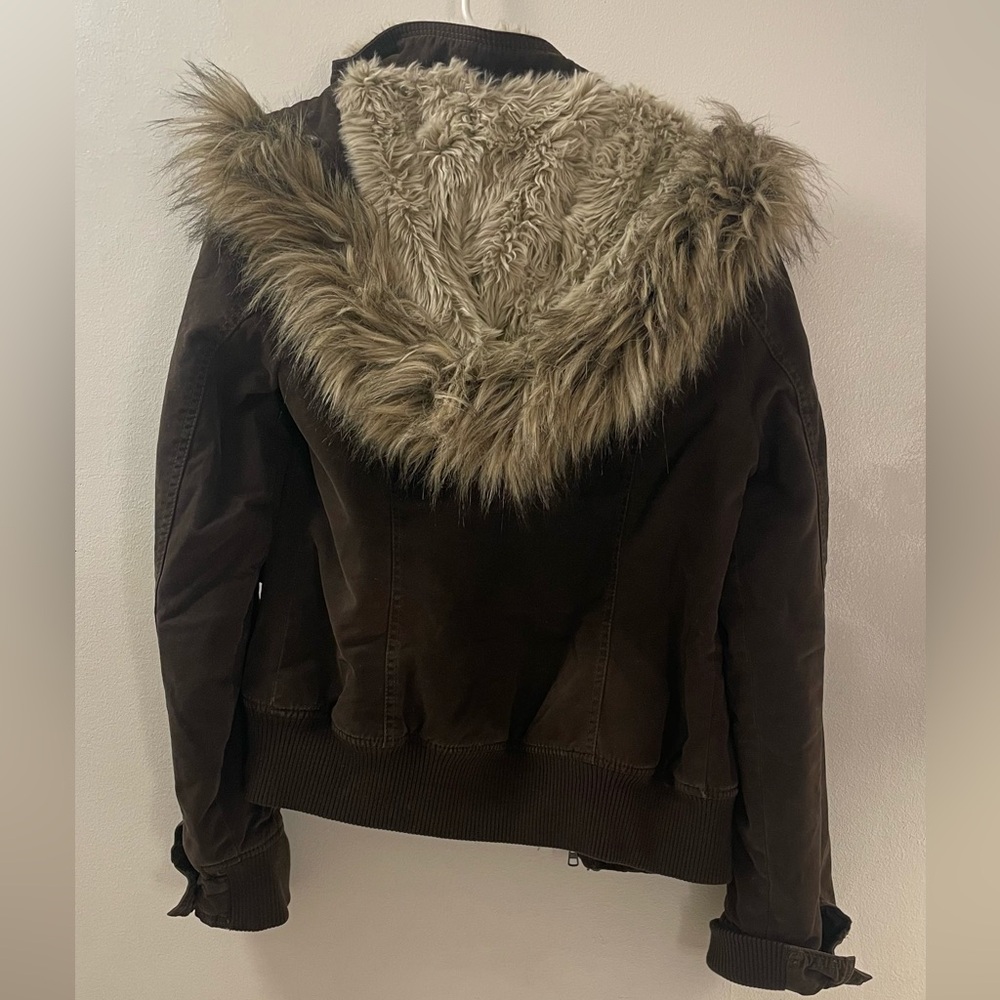 Abercrombie & Fitch Women's Brown Jacket with Red Plaid Lining - Picture 6 of 10